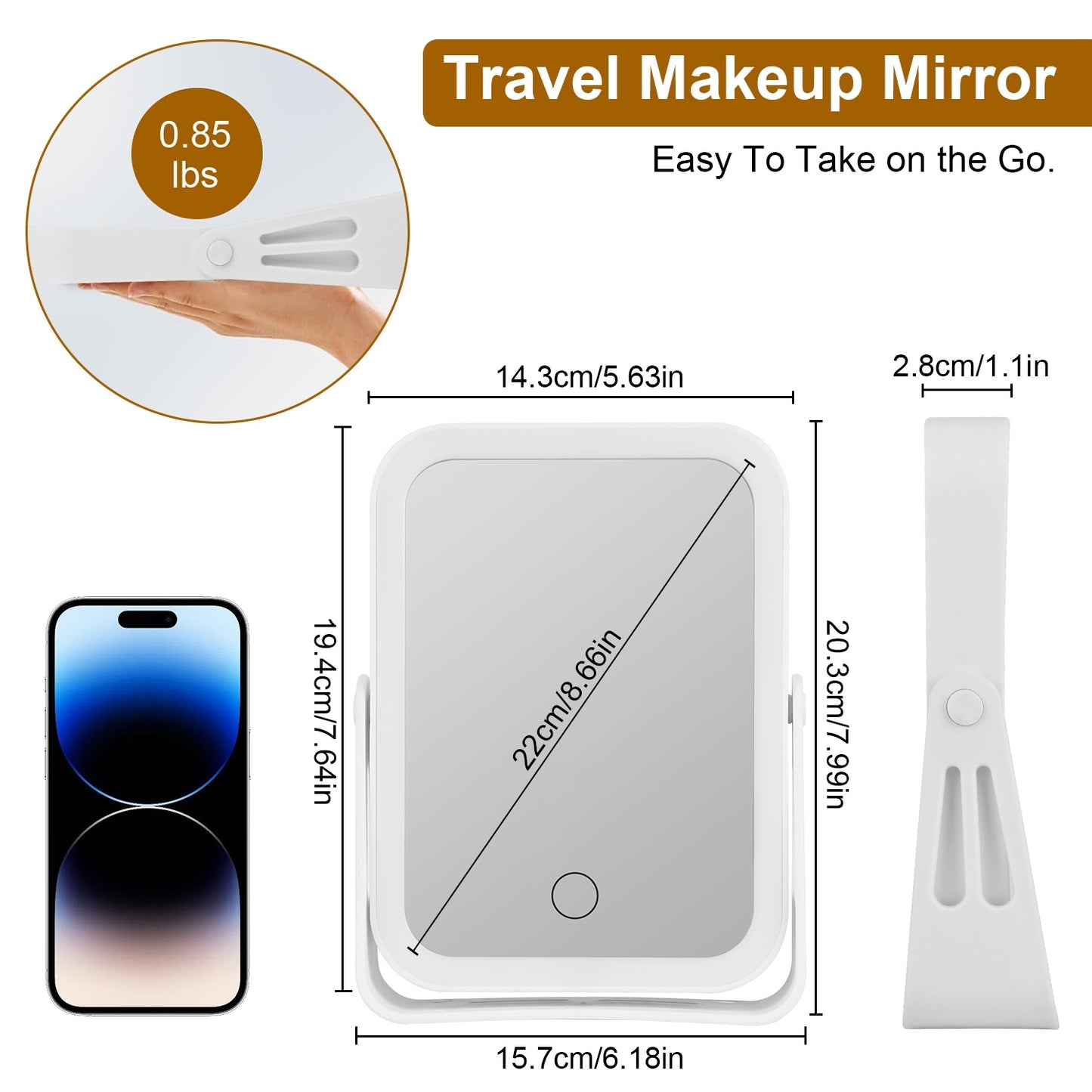 1Pc 10X Magnifying Lighted Makeup Mirror Double Sided Travel Makeup Mirror With 3 Light Colors Touch Screen USB Rechargeable