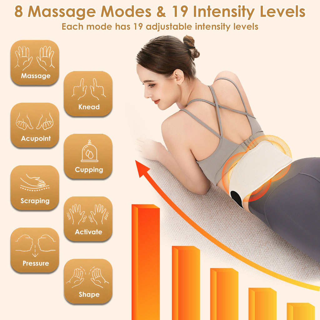 EMS Lower Back Massager Heating Pad Cordless Heating Pad For Back Belly Waist With Remote Magnetic Host 8 Modes 19 Intensity Levels 3 Heating Levels