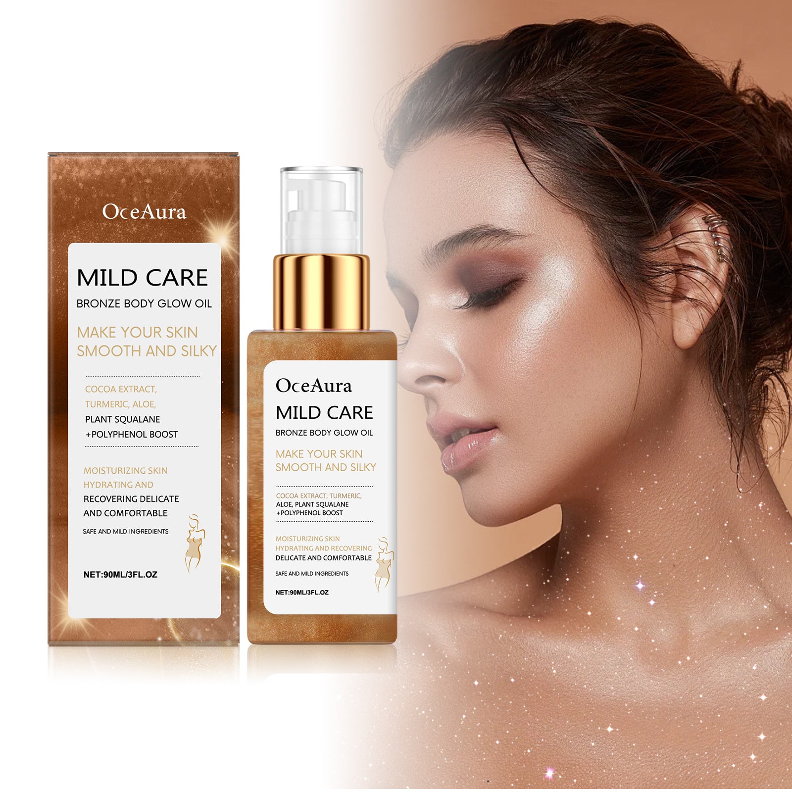 OceAura Antique Bronze Body Shimmer Oil, Shimmering Antique Bronze Liquid, Rose Gold Highlighter Oil, Waterproof Moisturizing Massage.
