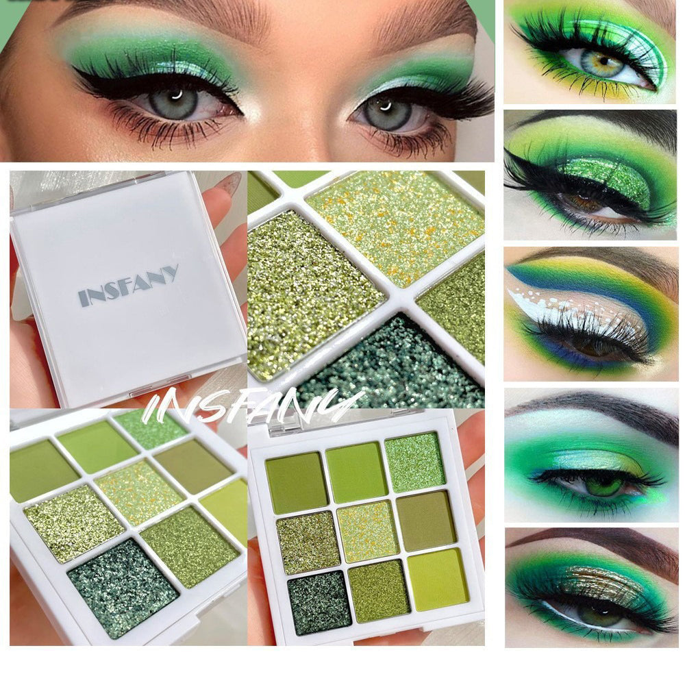 9 Colors Green Eyeshadow Palette, Neutral Matte Shimmer Glitter Eyeshadow Palette For Eye Makeup For Green Eyes