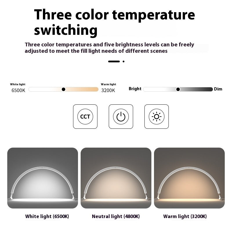 Nail Beauty Desktop Lamp Three-color Temperature Touch Control Half Moon U-shaped Fill Light