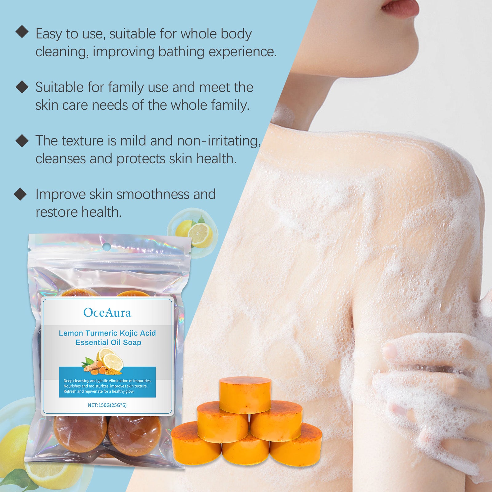OceAura Lemon Turmeric Essential Oil Soap Cleanses The Skin's Pores And Cares For Radiant Skin, Body Bath Soap