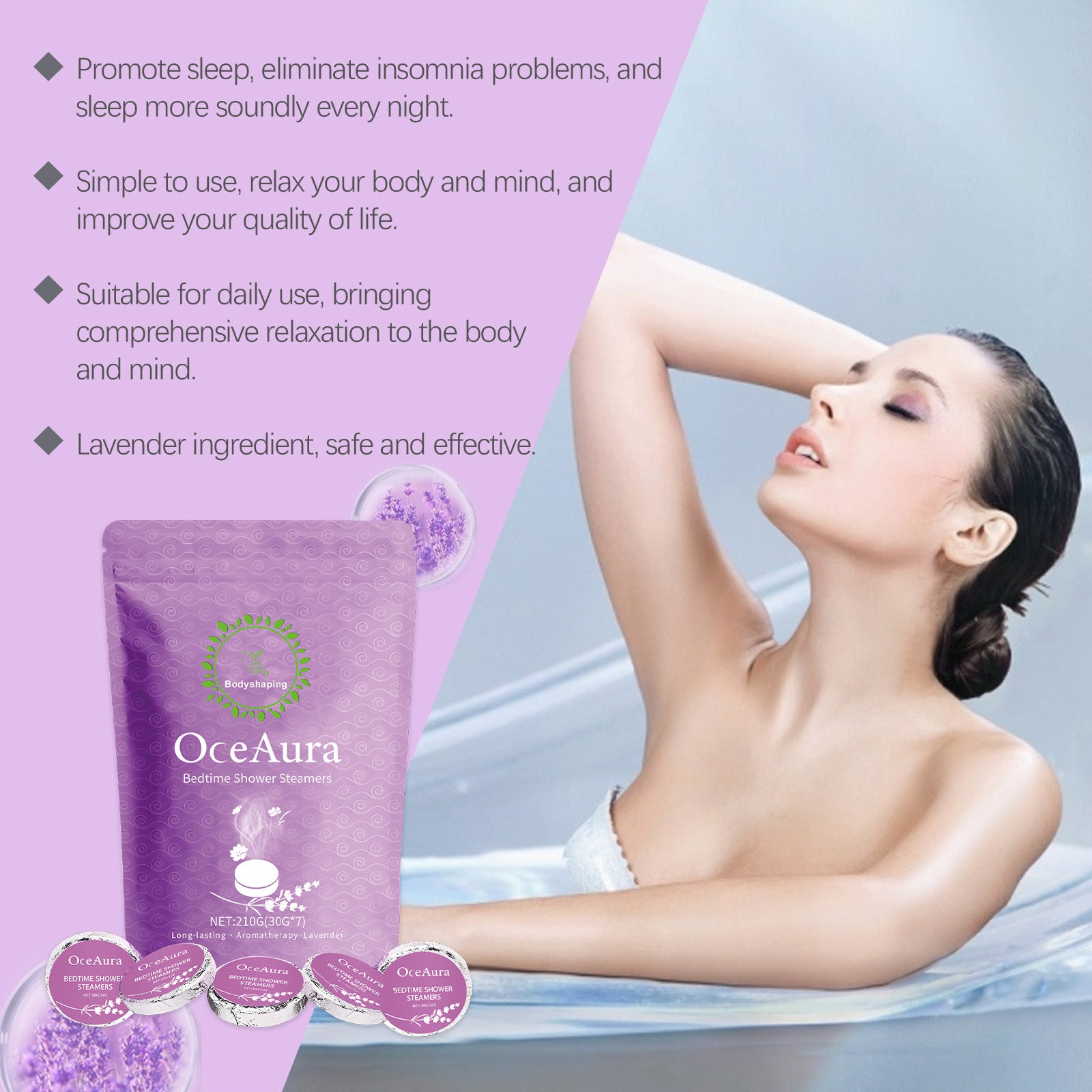 OceAura Lavender Shower Aromatherapy Tablets Relieve Physical Discomfort, Gently Cleanse And Moisturize The Skin, Leaving A Fresh Fragrance.
