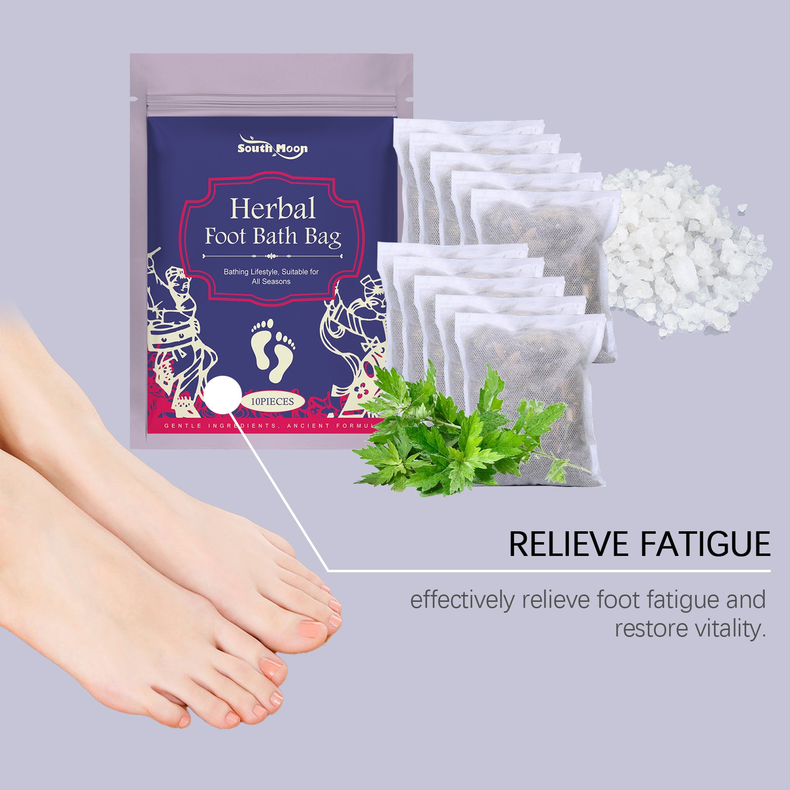 South Moon Herbal Foot Bath Bag Wormwood Extract Foot Soak Pack Gentle Care Foot Bath