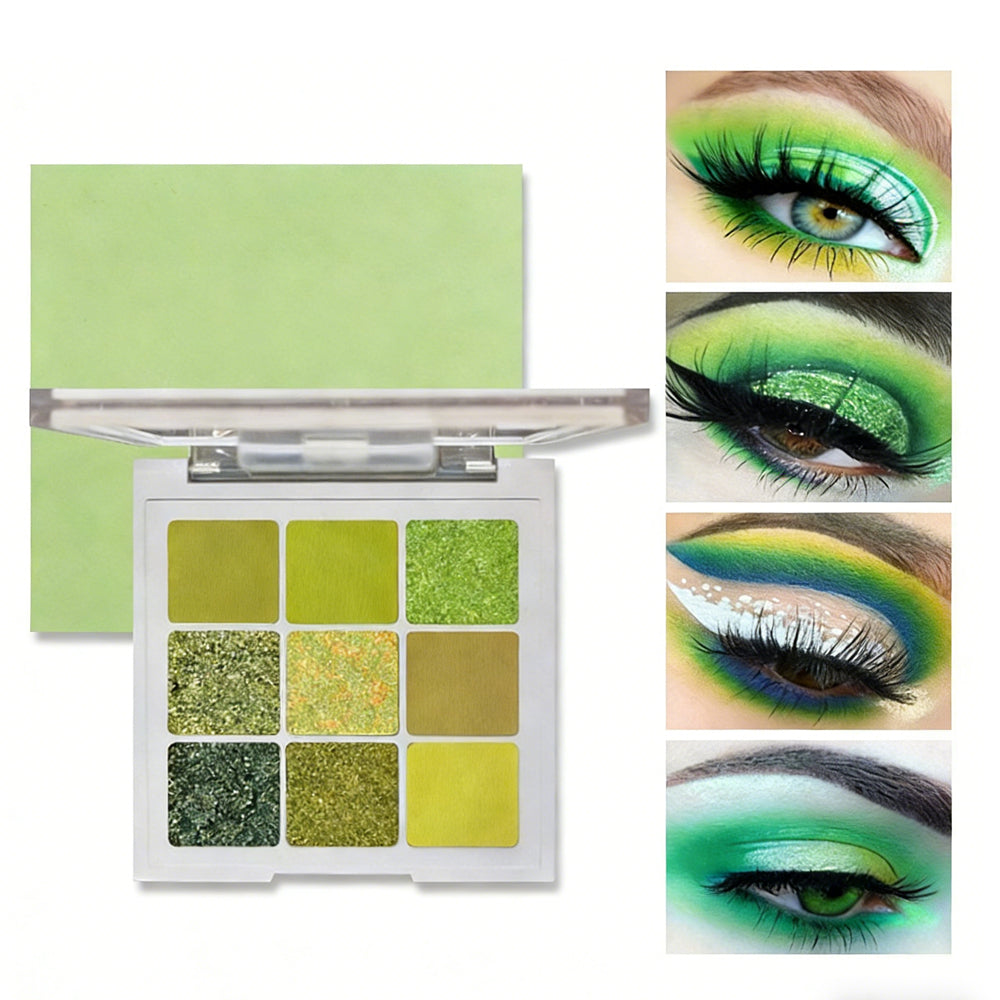 9 Colors Green Eyeshadow Palette, Neutral Matte Shimmer Glitter Eyeshadow Palette For Eye Makeup For Green Eyes