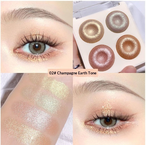 Four-color Baked Highlighter Palette With Shimmering Glittery Eyeshadow