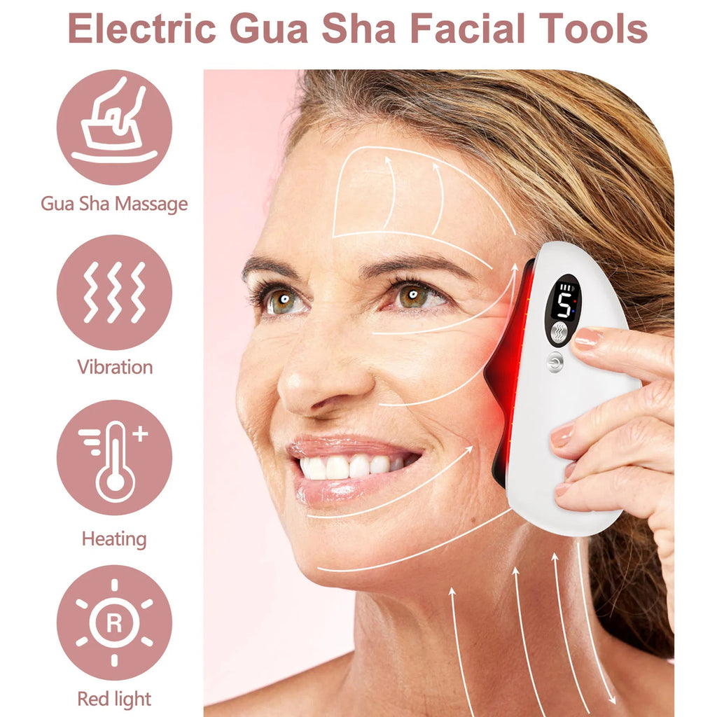Gua Sha Facial Tool, Electric Black Obsidian Guasha Tool For Face, Chin, Neck, Body, Heated Vibrating Massage Gua Sha Stone For Face Sculpting, Wrinkle Removal, Anti-Aging