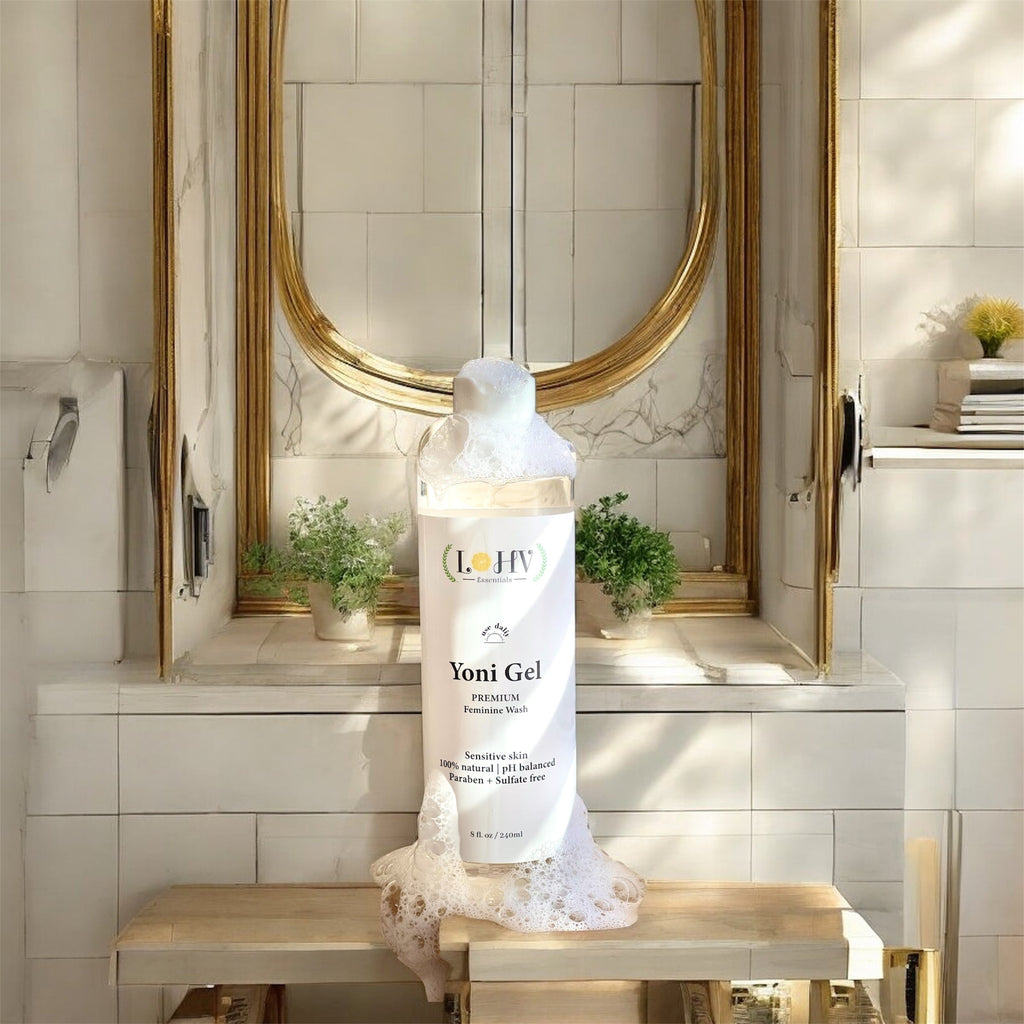 PREMIUM Herbal LOHV YONI GEL pH Balancing Intimate Wash: Eliminate Odor, Cleanse Vulva, Maintain a Healthy pH Balance with Palm Kernel Oil + Rose Oil + Aloe Vera Leaf
