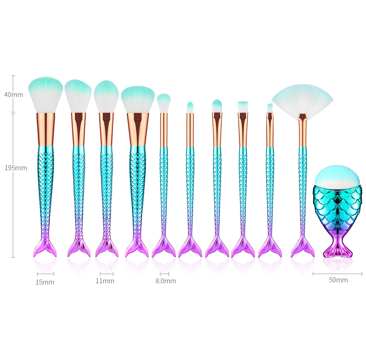 Gradient Electroplating Mermaid Makeup Brush Beauty Makeup Tool Set