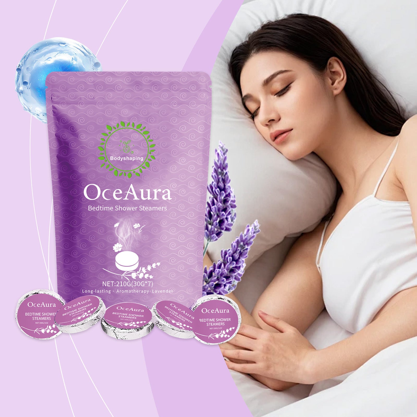 OceAura Lavender Shower Aromatherapy Tablets Relieve Physical Discomfort, Gently Cleanse And Moisturize The Skin, Leaving A Fresh Fragrance.