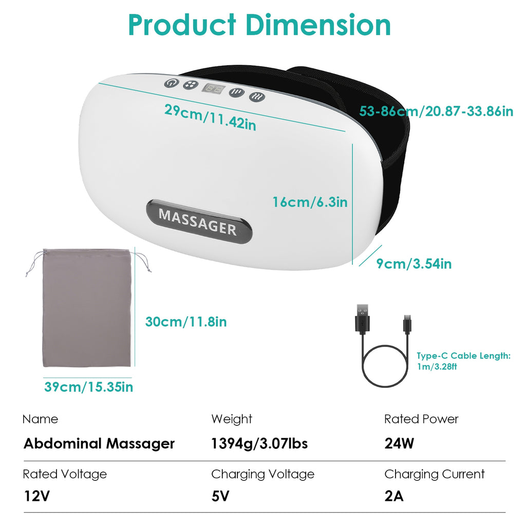 1Pc Abdominal Massager Anti Cellulite Remover Machine Electric Stomach Tummy Massager Automatic Bian Stone Kneading Massager With 5 Modes 3 Heat 3 Speeds 3 Timers For Belly Flattening Indigestion Stom