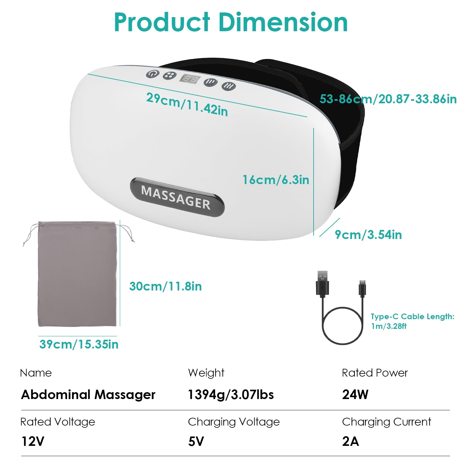 1Pc Abdominal Massager Anti Cellulite Remover Machine Electric Stomach Tummy Massager Automatic Bian Stone Kneading Massager With 5 Modes 3 Heat 3 Speeds 3 Timers For Belly Flattening Indigestion Stom