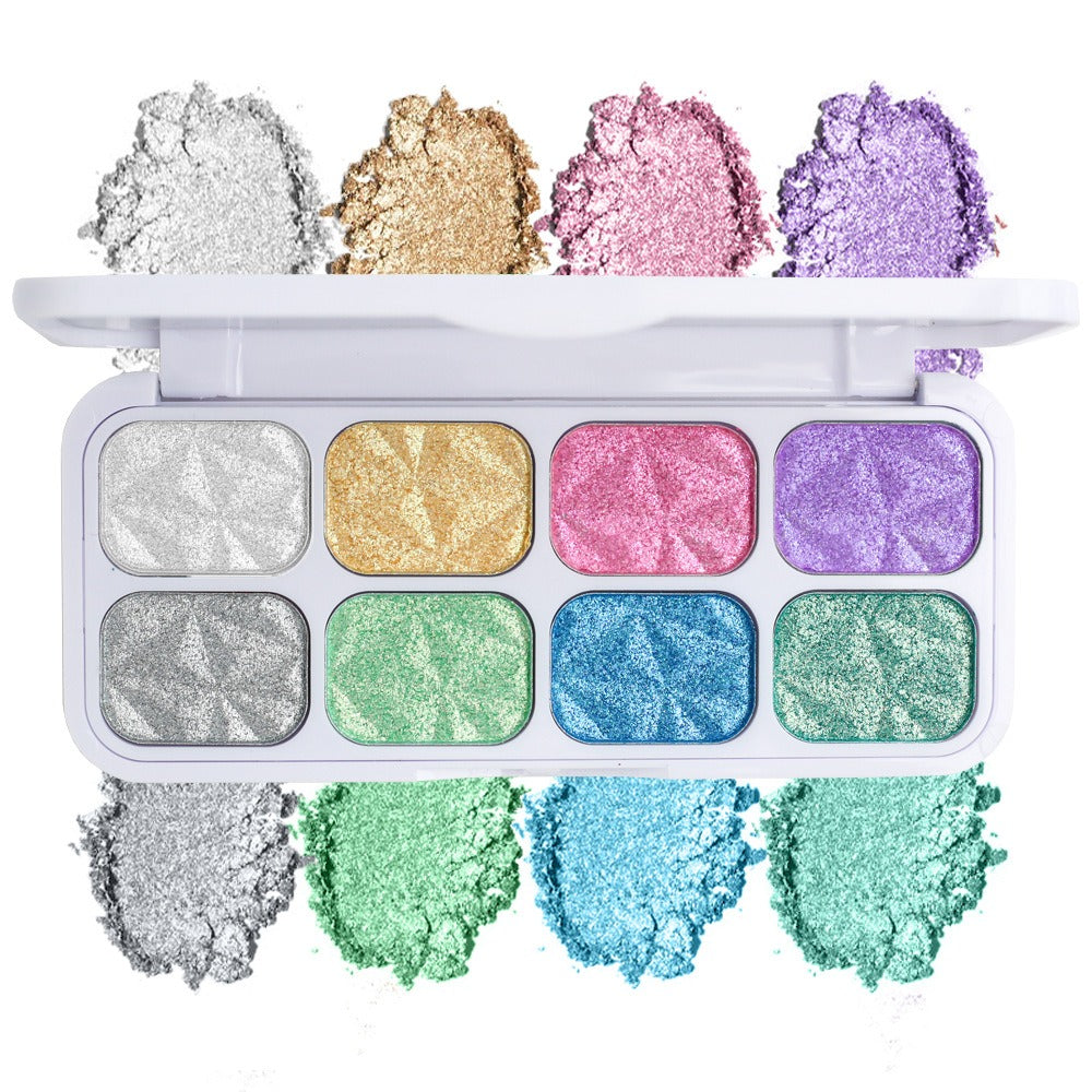 8 Colors Macaron Chameleon Eye Shadow Plate,Shimmer, Glitter, Iridescent Multichrome Holographic Eyeshadow For Face & Cheek, Purple Rainbow Highlight Makeup