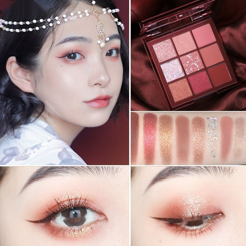 Nine Colors Matte Shimmer Sequins Earth Color Thin And Glittering Eye Shadow Plate