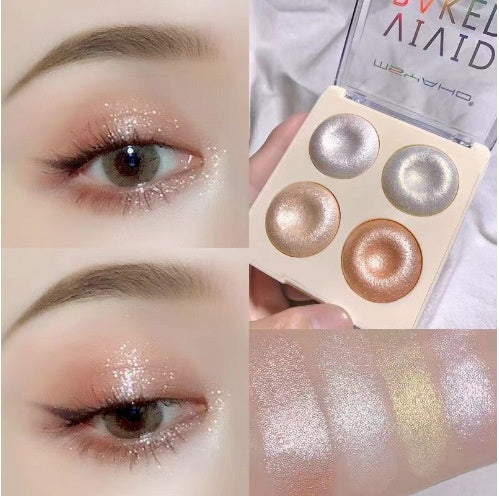 Four-color Baked Highlighter Palette With Shimmering Glittery Eyeshadow