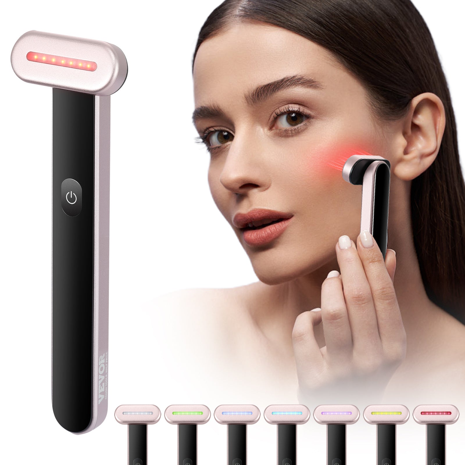 VEVOR Red Light Therapy Wand For Face, 7Color LED Facial Wand Red Light Therapy Device With Heatig Therapy Microcurrent Vibrating Massage, Portable LED Beauty Wand For Face, Neck