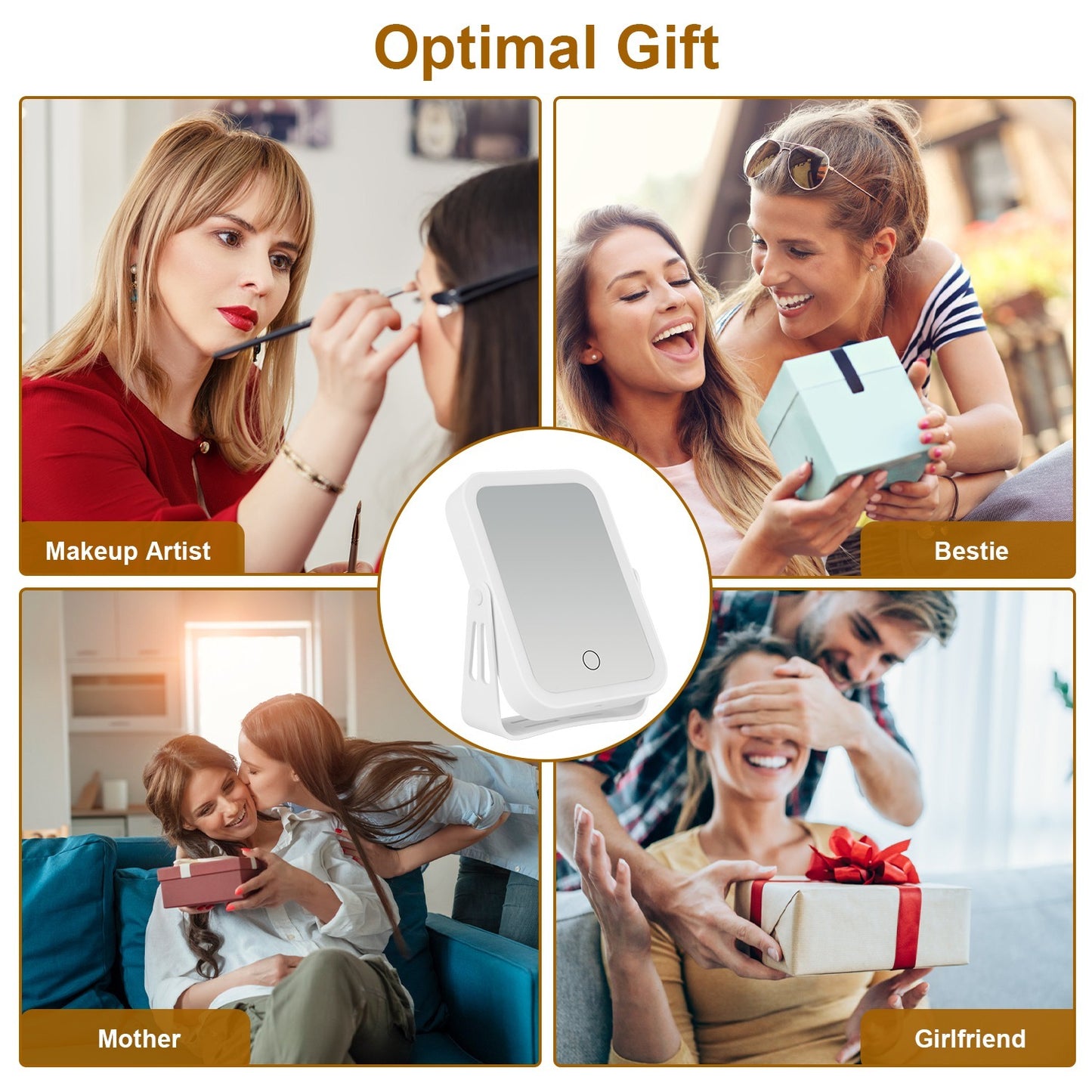 1Pc 10X Magnifying Lighted Makeup Mirror Double Sided Travel Makeup Mirror With 3 Light Colors Touch Screen USB Rechargeable