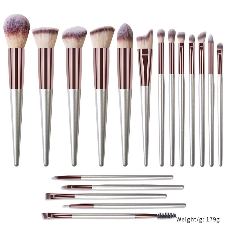 18 Champagne Makeup Brushes Suit High Quality Solid Wood Handle Beauty Tools