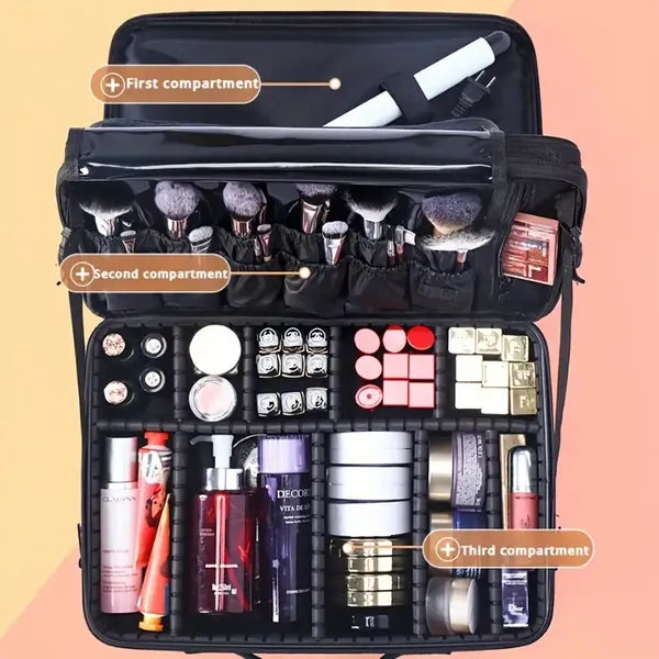 Large Capacity Travel Makeup Bag With Adjustable Dividers - High Quality Oxford Cloth Makeup Storage Box, Portable Makeup Storage Box For Women And Girls, Red/ Black - Perfect Gift For Beauty Lovers,