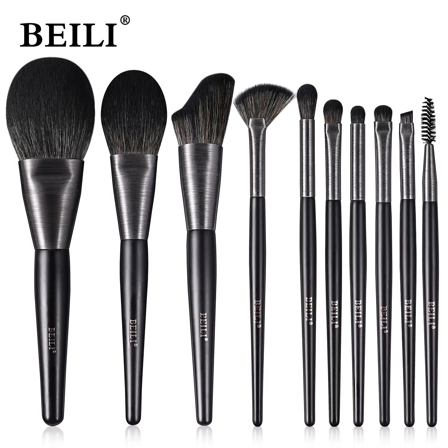 Baili 10pcs Rose Gold Tube Synthetic Hair Vegan Luxury Makeup Brush Set Contour Blush Brush Set