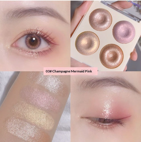Four-color Baked Highlighter Palette With Shimmering Glittery Eyeshadow