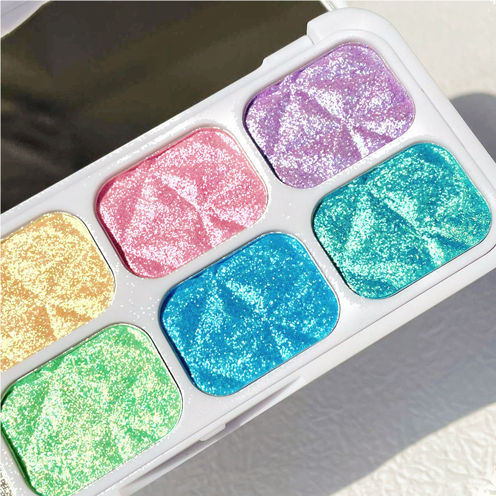 8 Colors Macaron Chameleon Eye Shadow Plate,Shimmer, Glitter, Iridescent Multichrome Holographic Eyeshadow For Face & Cheek, Purple Rainbow Highlight Makeup