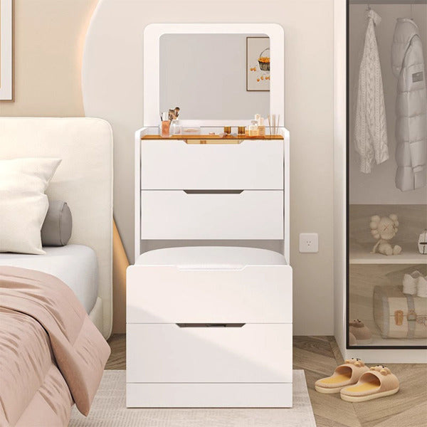 3 In 1 Dressing Table With Flip Mirror And Light, Small Makeup Vanity Set With Viewing Glass Tabletop, 3 Drawers, Storage Stool, 3 Color Lighted Mirror, Bedroom Dressing Table For Small Spaces