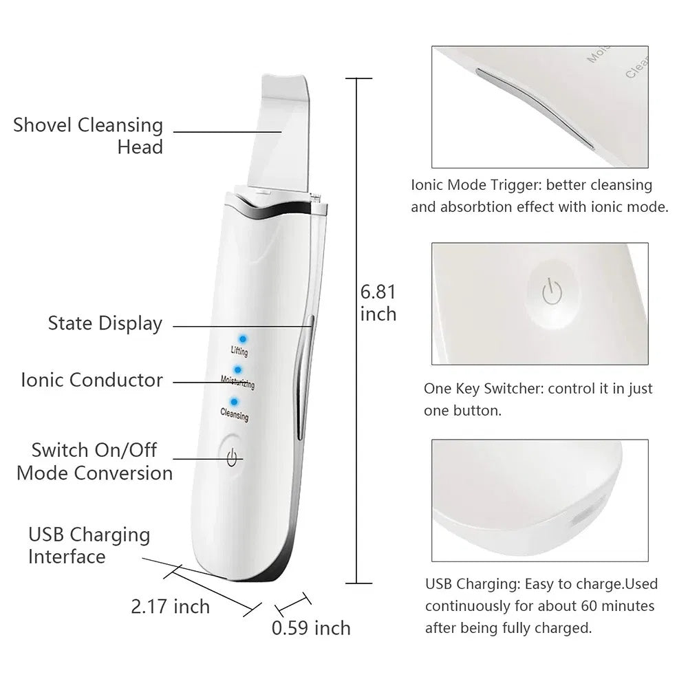 3-in-1 Ultrasonic Facial Spatula For Deep Cleansing, Electric Ultrasonic Skin Scrubber