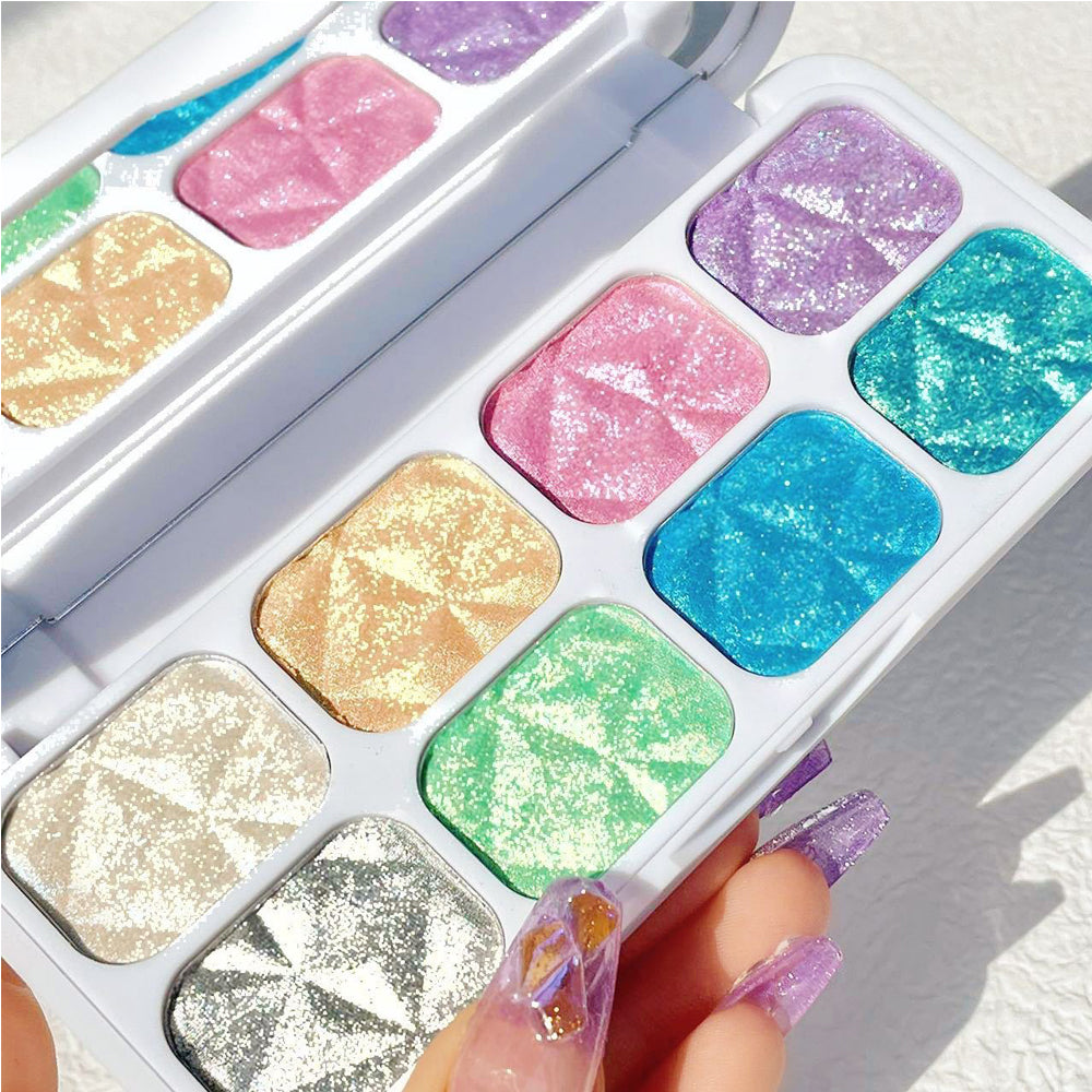 8 Colors Macaron Chameleon Eye Shadow Plate,Shimmer, Glitter, Iridescent Multichrome Holographic Eyeshadow For Face & Cheek, Purple Rainbow Highlight Makeup
