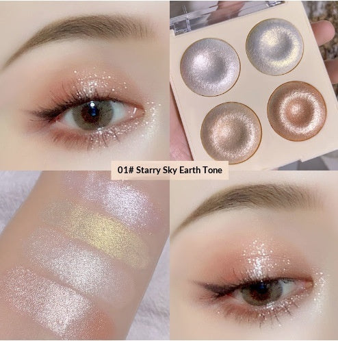 Four-color Baked Highlighter Palette With Shimmering Glittery Eyeshadow