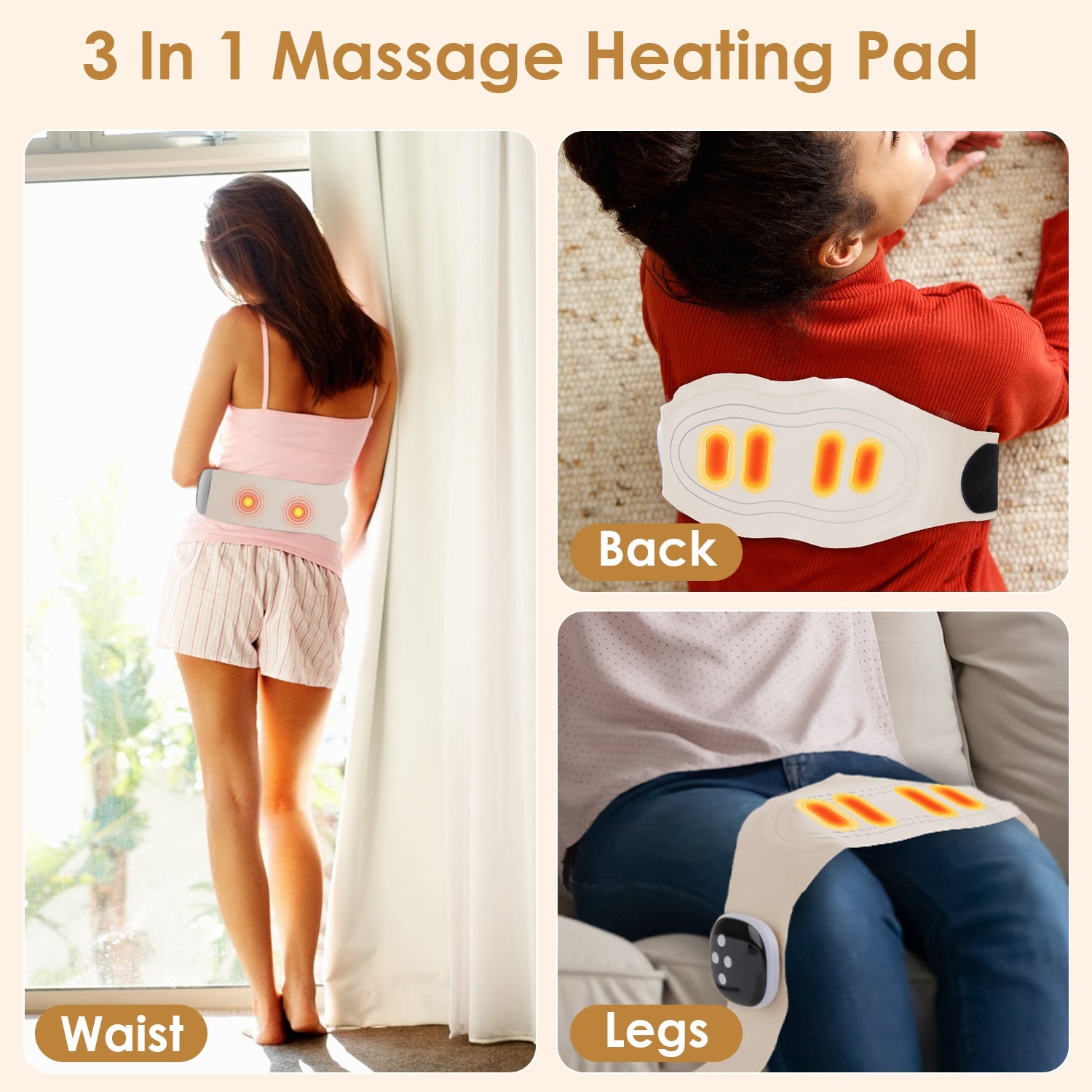 EMS Lower Back Massager Heating Pad Cordless Heating Pad For Back Belly Waist With Remote Magnetic Host 8 Modes 19 Intensity Levels 3 Heating Levels